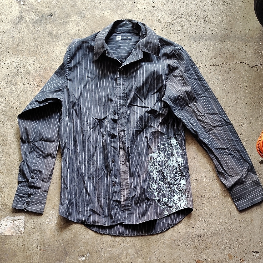 Men's Casual Button Down Shirt - Black with White Floral Design